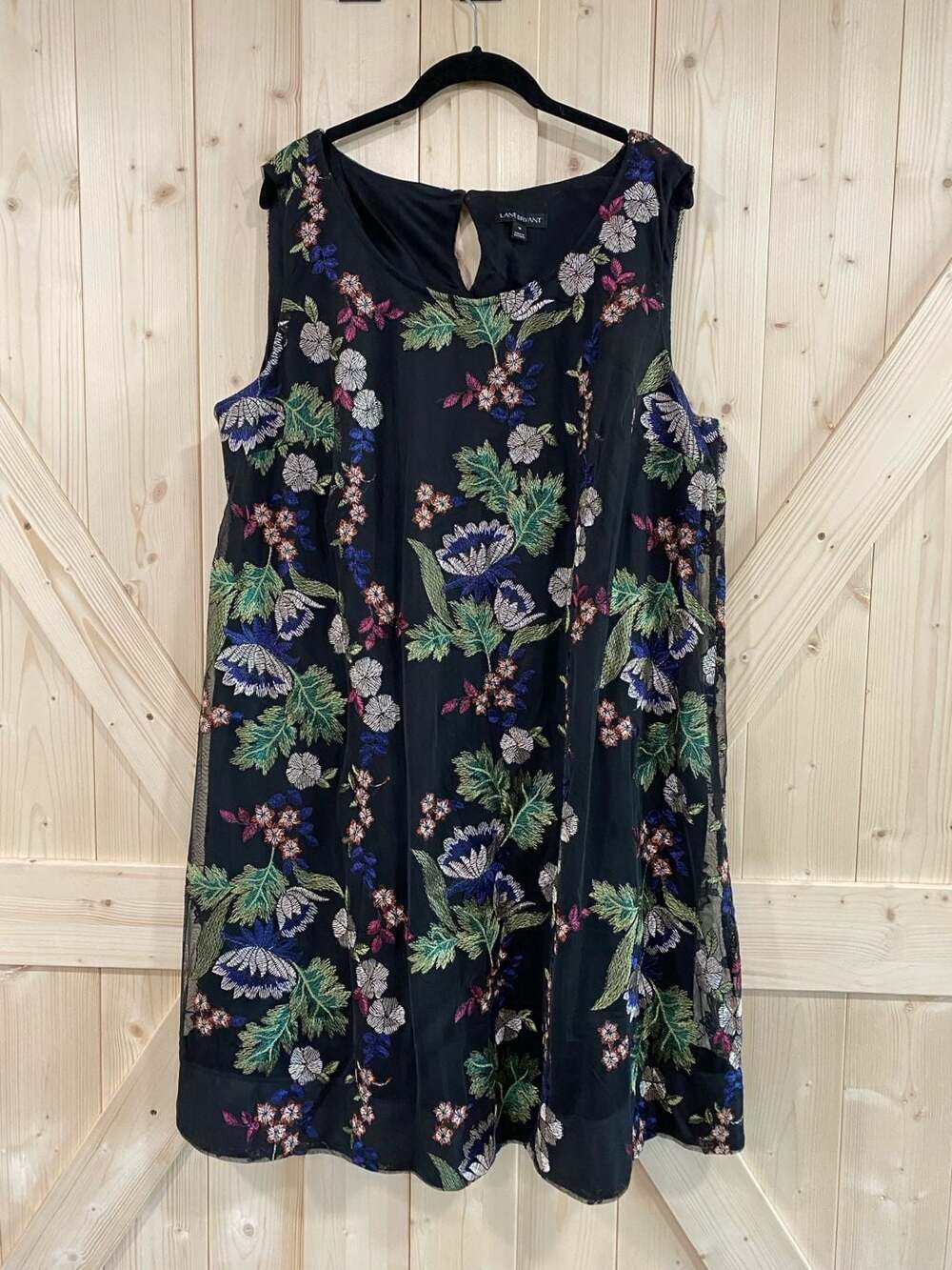 Lane Bryant Dress Size 18 Black Floral Embroidered Mesh Shift